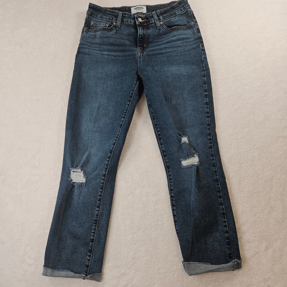 Denizen Levi's Womens Mid Rise Boyfriend Jeans Dark Wash Distressed Size 6 W28